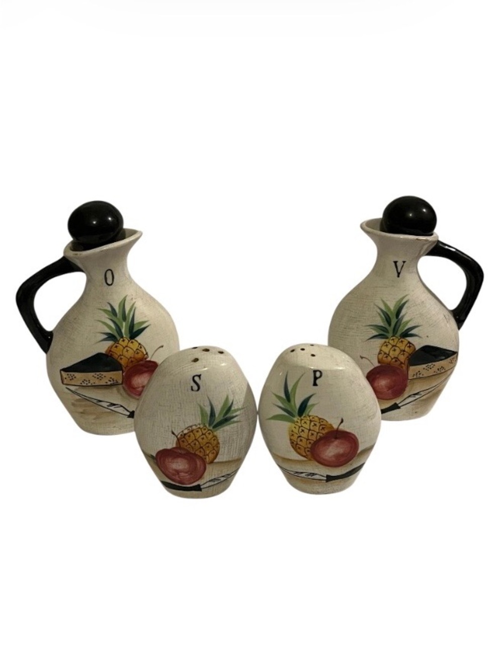 Vintage Cruet Set Oil, Vinegar, Salt & Pepper.